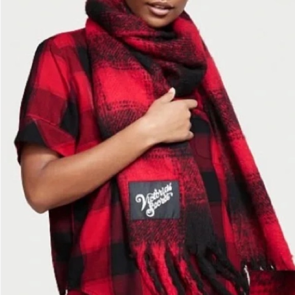 Victoria's Secret Oversized Red and Black Checkered Scarf